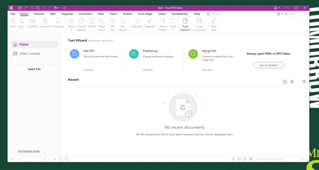 A screenshot of the Foxit PDF Editor home screen after successfully loading.